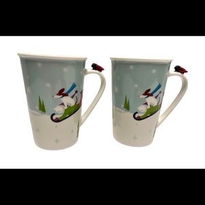 Set Of 2 Starbucks Bone China Mugs Winter Scene! 2011 Holiday Collection.New
